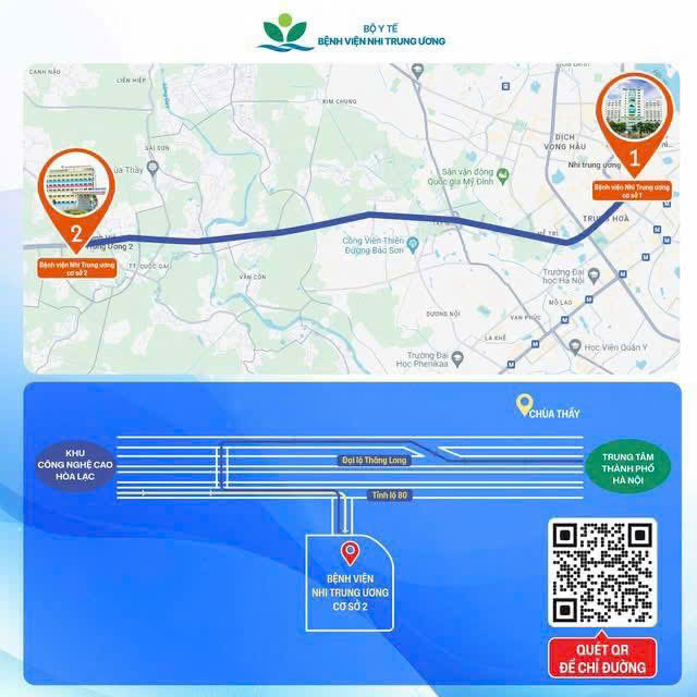 Vị trí BV Nhi TW cơ sở 2 trên trục Đại lộ Thăng Long — kết nối trực tiếp KCN Cao Hòa Lạc và trung tâm Hà Nội